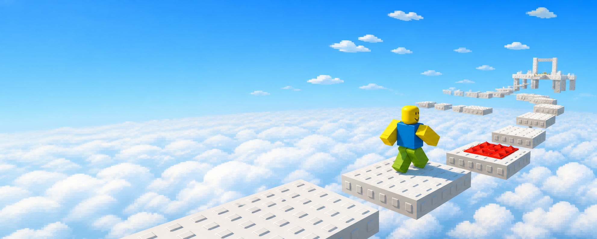 Block character crossing floating Step Carefully platforms